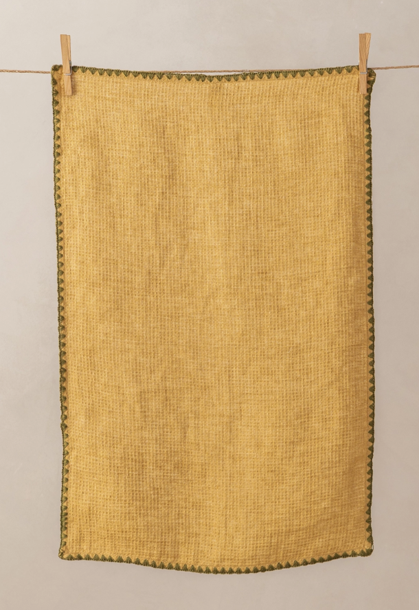 Linen Waffle Kitchen Towel-Mustard
