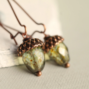Small Speckled Green Acorn Earrings/3.5cm