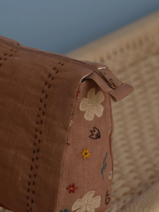 Embroidered Linen pouch/Cinnamon - Image 3