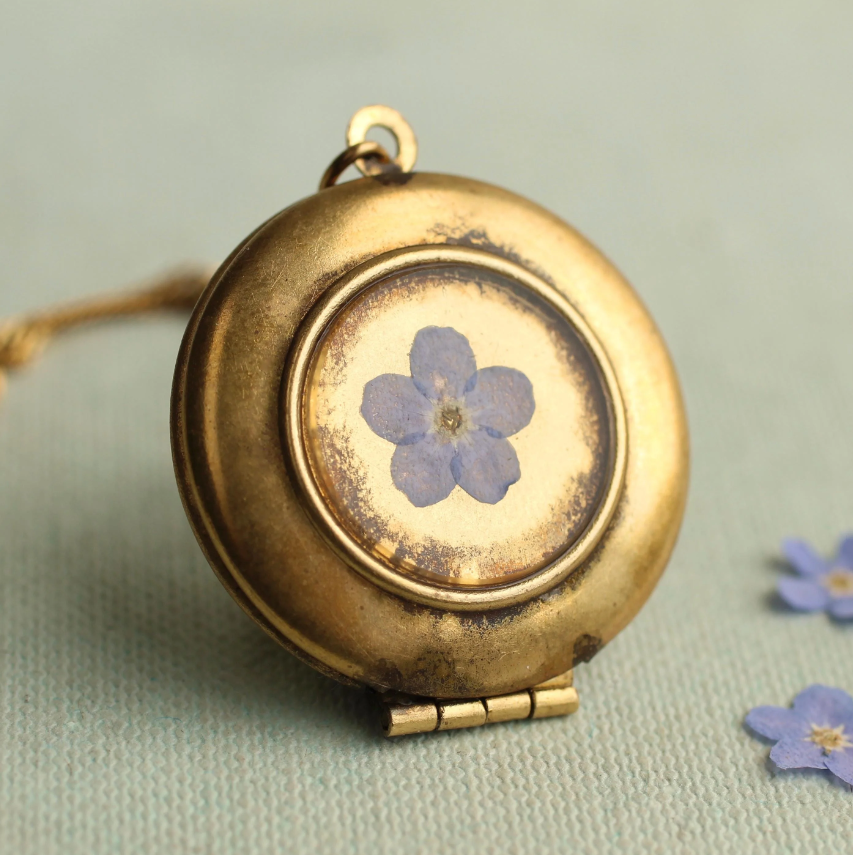Forget Me Not Locket Necklace Round