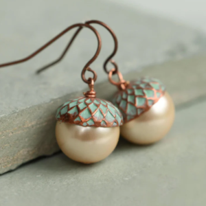Acorn Copper/Pearl earrings