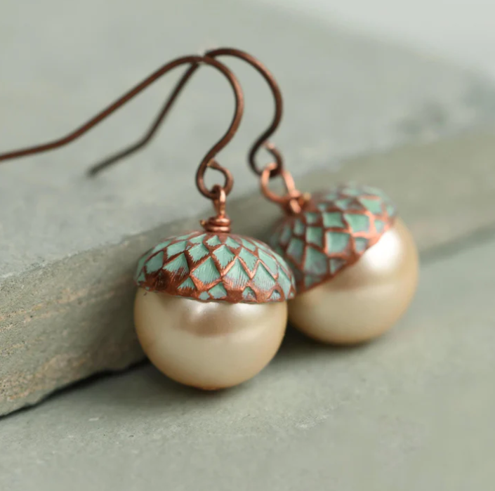 Acorn Copper/Pearl earrings