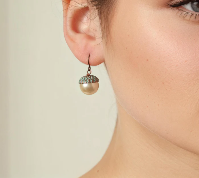 Acorn Copper/Pearl earrings - Image 2